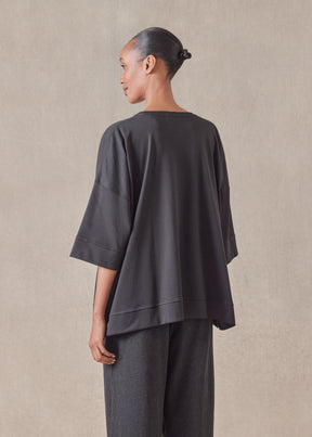 cotton jersey round neck 3/4 sleeve top with hembands - mid plus