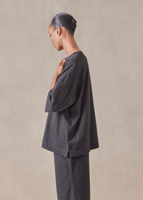cotton jersey round neck 3/4 sleeve top with hembands - mid plus