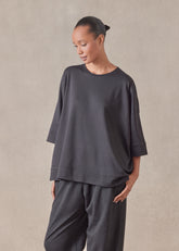 cotton jersey round neck 3/4 sleeve top with hembands - mid plus