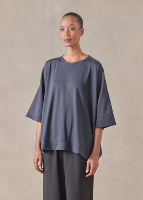 cotton jersey round neck 3/4 sleeve top with hembands - mid plus