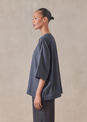 cotton jersey round neck 3/4 sleeve top with hembands - mid plus