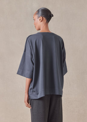 cotton jersey round neck 3/4 sleeve top with hembands - mid plus