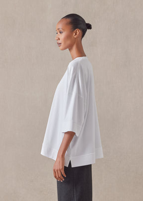 cotton jersey round neck 3/4 sleeve top with hembands - mid plus