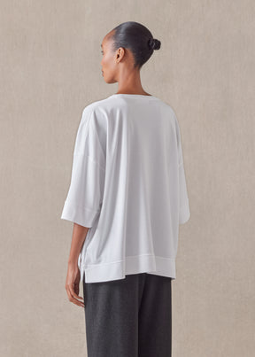 cotton jersey round neck 3/4 sleeve top with hembands - mid plus