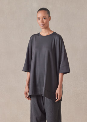 cotton jersey round neck 3/4 sleeve top with hembands - long