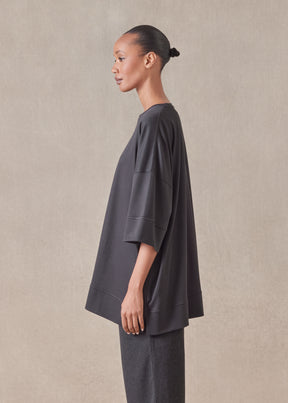cotton jersey round neck 3/4 sleeve top with hembands - long