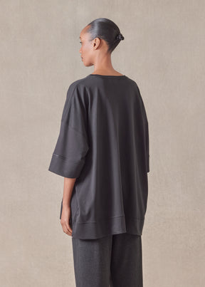 cotton jersey round neck 3/4 sleeve top with hembands - long