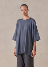 cotton jersey round neck 3/4 sleeve top with hembands - long (navydark)