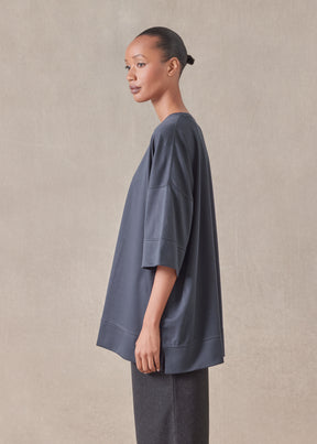 cotton jersey round neck 3/4 sleeve top with hembands - long