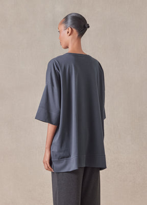 cotton jersey round neck 3/4 sleeve top with hembands - long