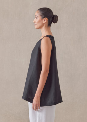 linen a-line round neck shell - mid plus