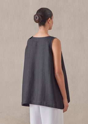 linen a-line round neck shell - mid plus