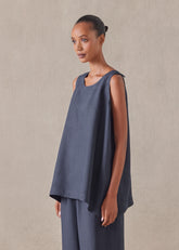 lightweight linen a-line round neck shell - mid plus (navydark)