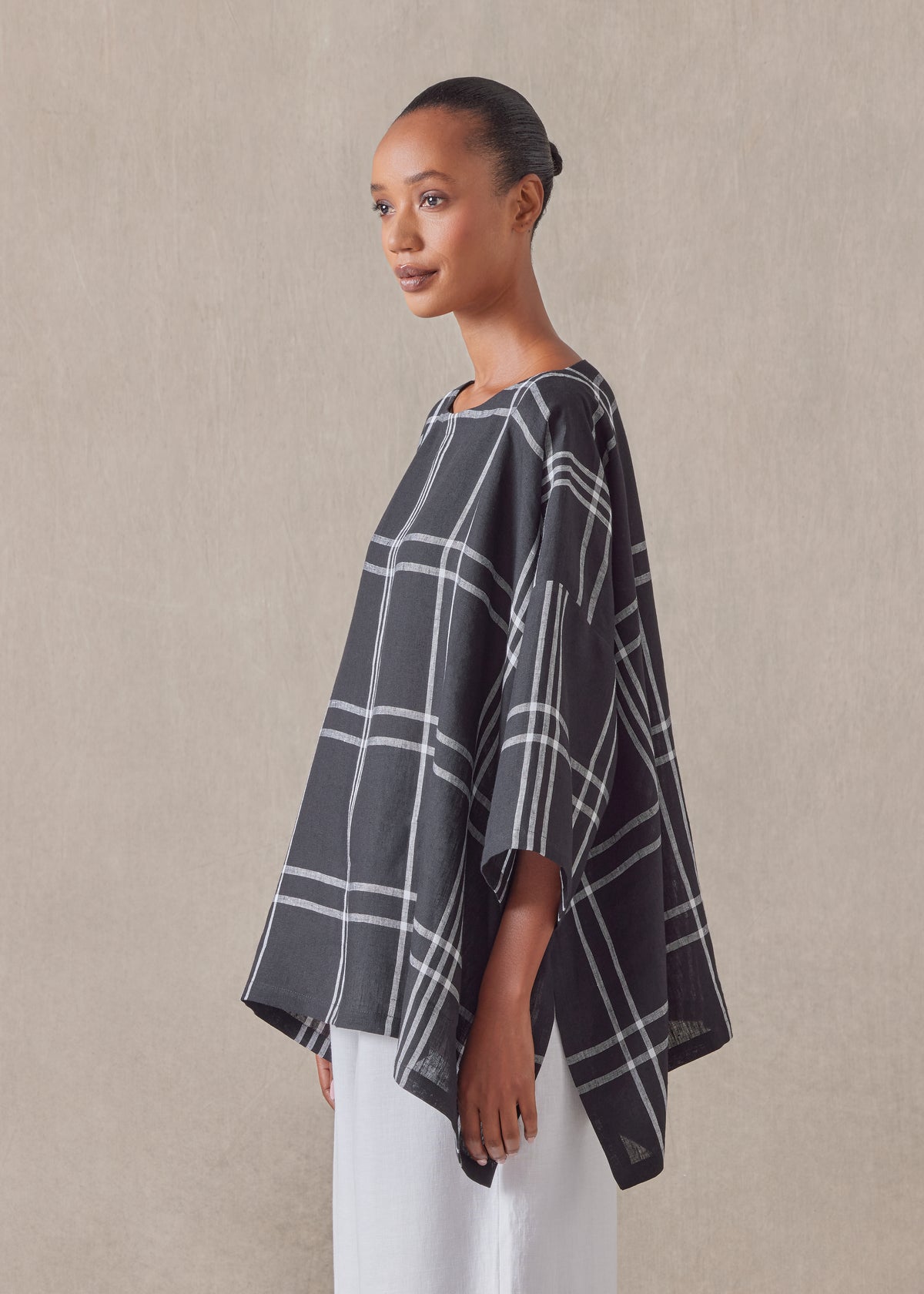 linen dps scoop neck 3/4 sleeve top - mid plus