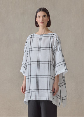 linen 3/4 sleeve scoop neck tunic - long plus with slits (white)