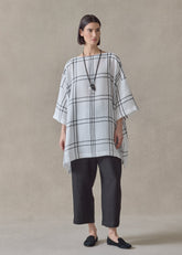 linen 3/4 sleeve scoop neck tunic - long plus with slits (white)