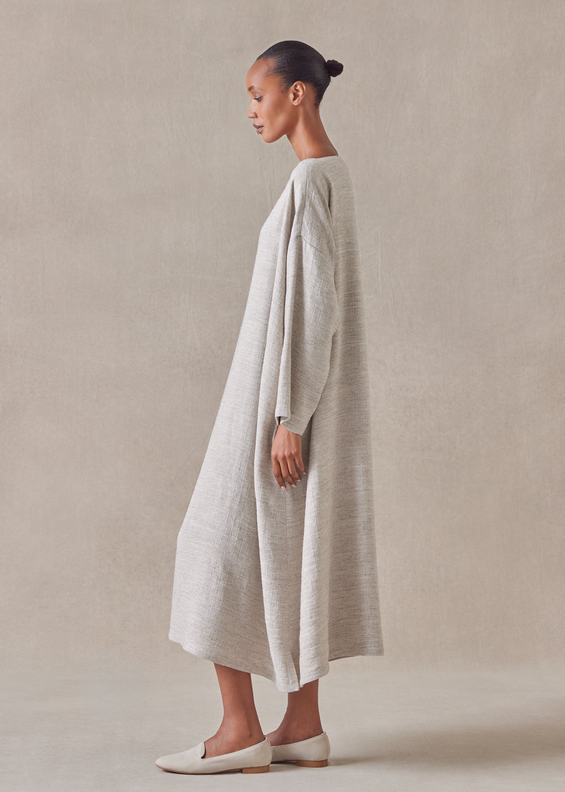 textured linen mix wide a-line scoop neck dress (natural) NATURAL / 0 textured linen mix wide a-line scoop neck dress (natural) NATURAL / 0
