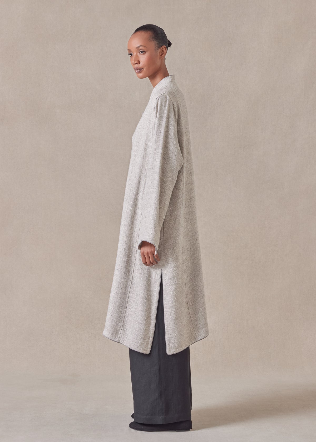 textured linen mix bakhtiari coat (natural)