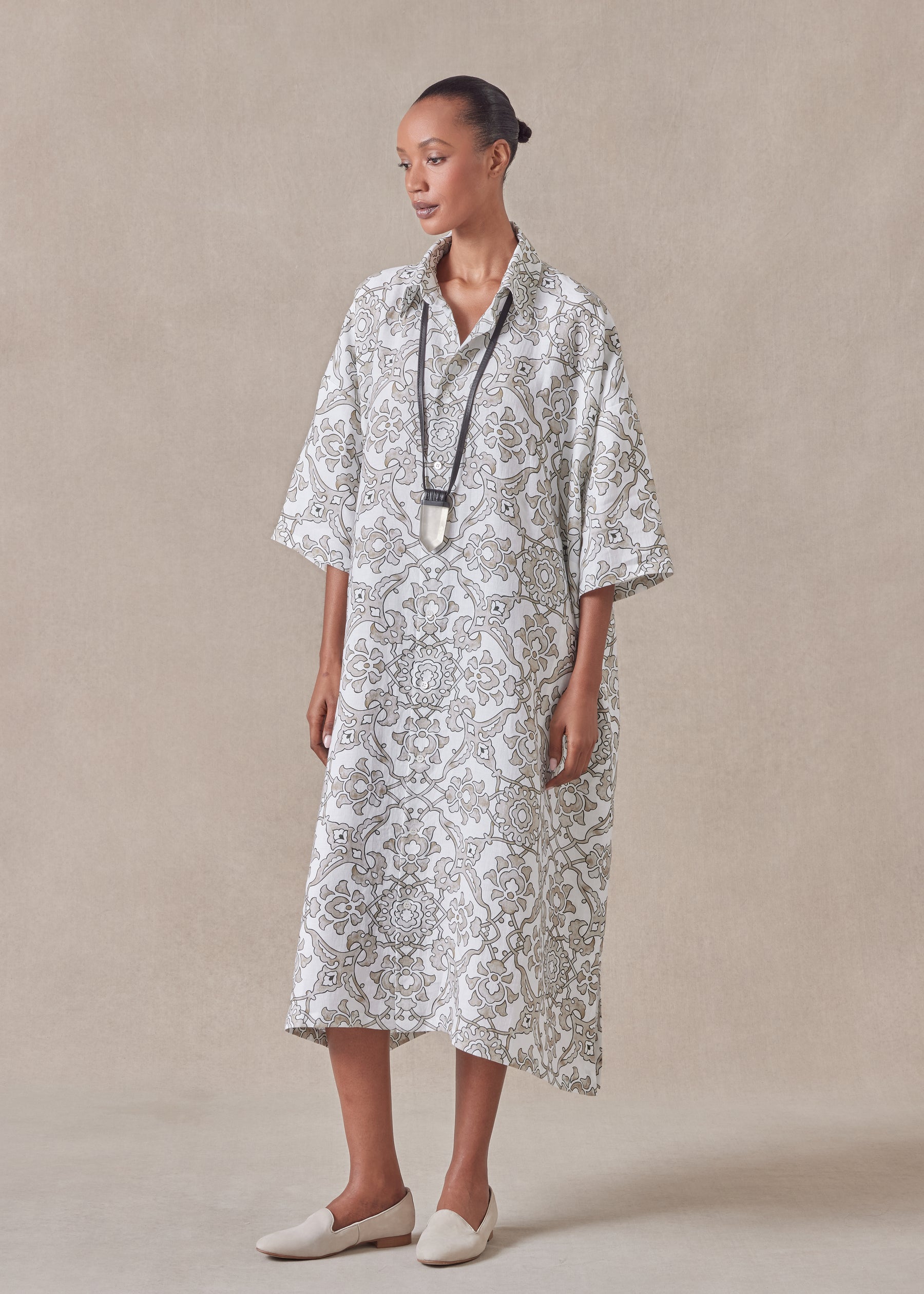 linen wide a-line short sleeve shirt dress with collar linen wide a-line short sleeve shirt dress with collar
