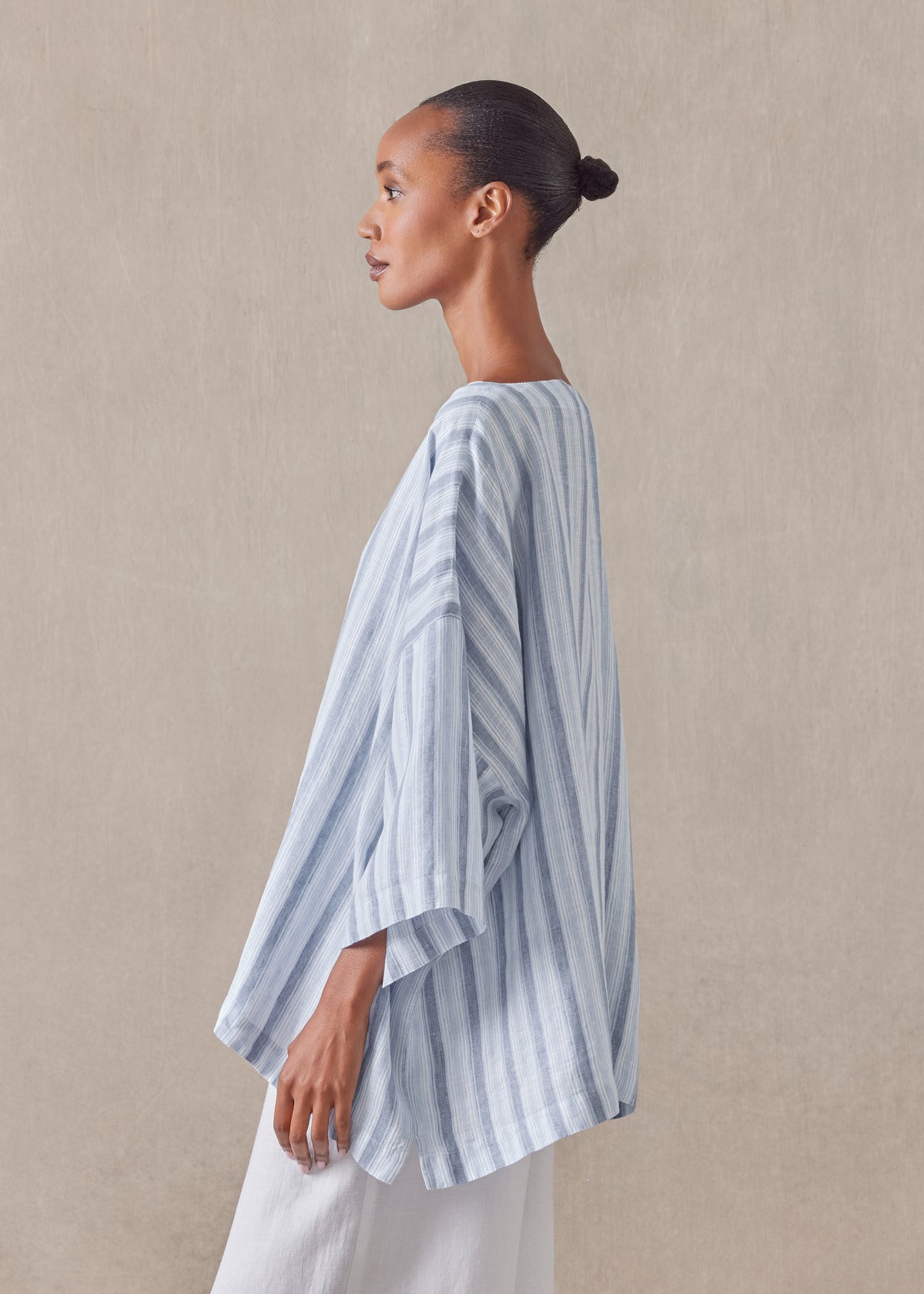 linen 3/4 sleeve scoop neck tunic - mid plus