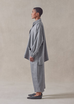silk linen wool mix  wide a-line shirt jacket with collar - long