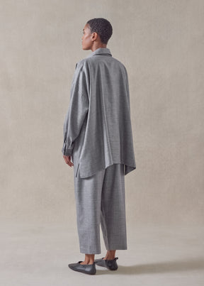 silk linen wool mix  wide a-line shirt jacket with collar - long