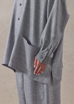 silk linen wool mix  wide a-line shirt jacket with collar - long
