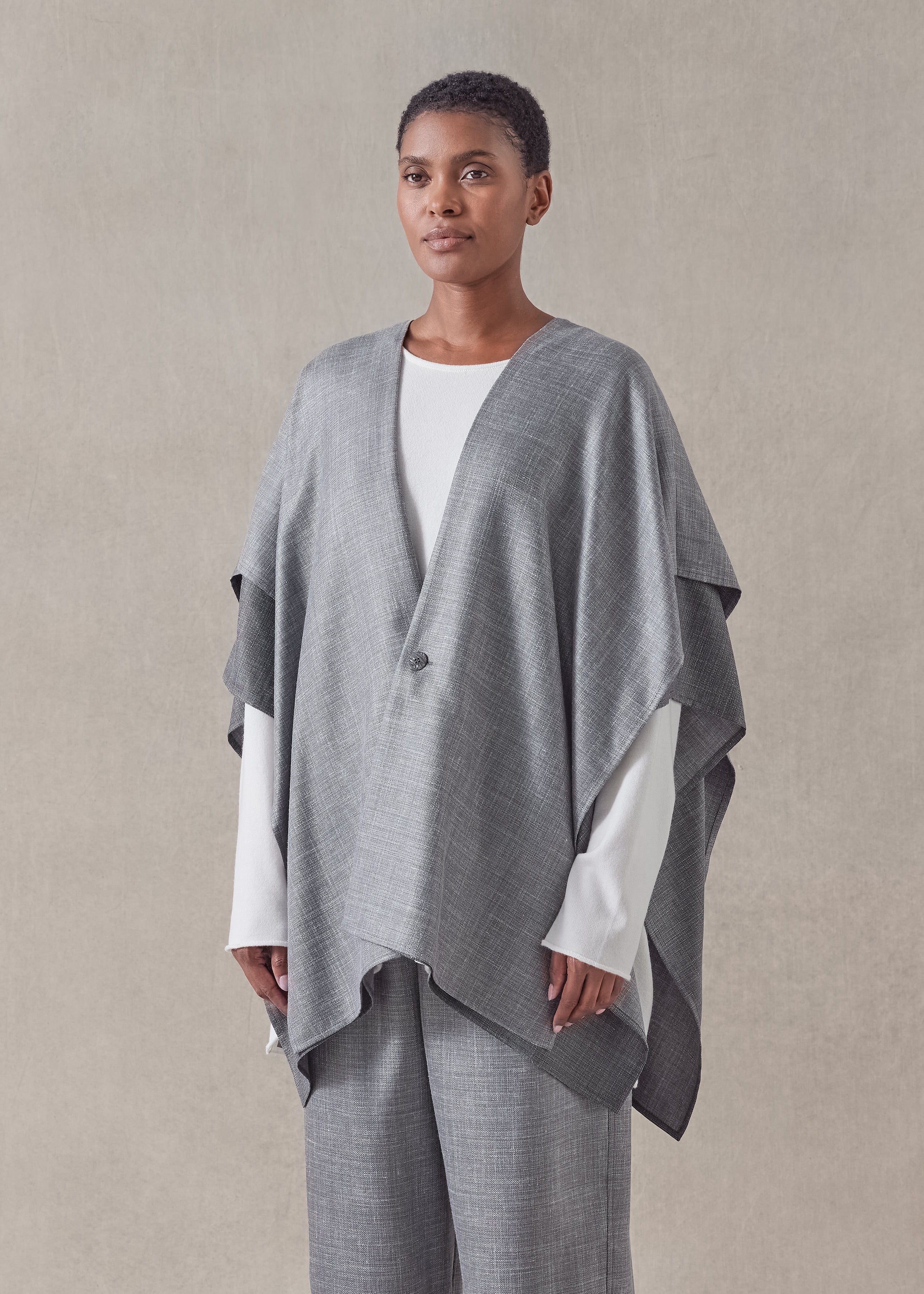 silk linen wool mix double layer blanket tabard - long