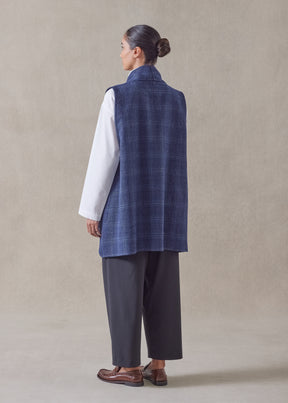 linen wool mix  a-line scrunch shawl collar waistcoat - long