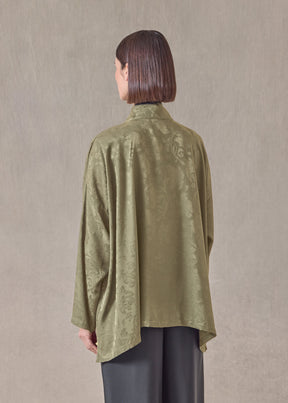 silk wide a-line double stand collar shirt - mid plus (olive)