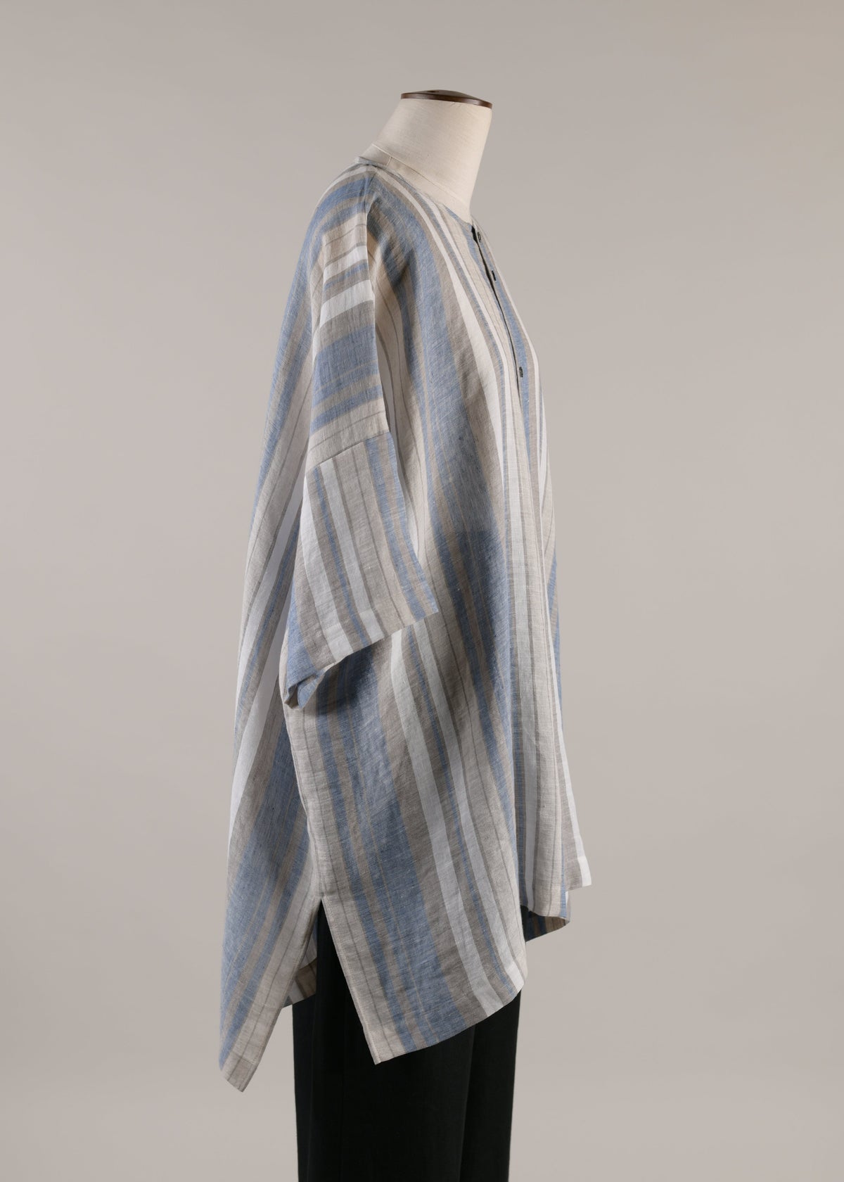 striped linen short sleeve shirt (bluegrey)