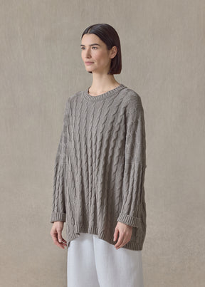 linen cotton mix round neck sweater - mid plus (mink)