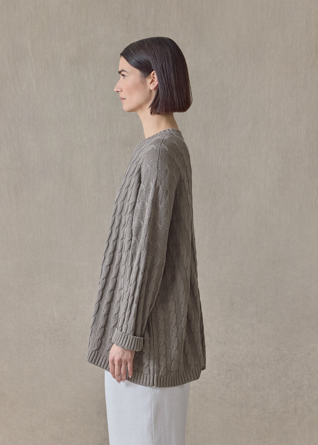 linen cotton mix round neck sweater - mid plus (mink)