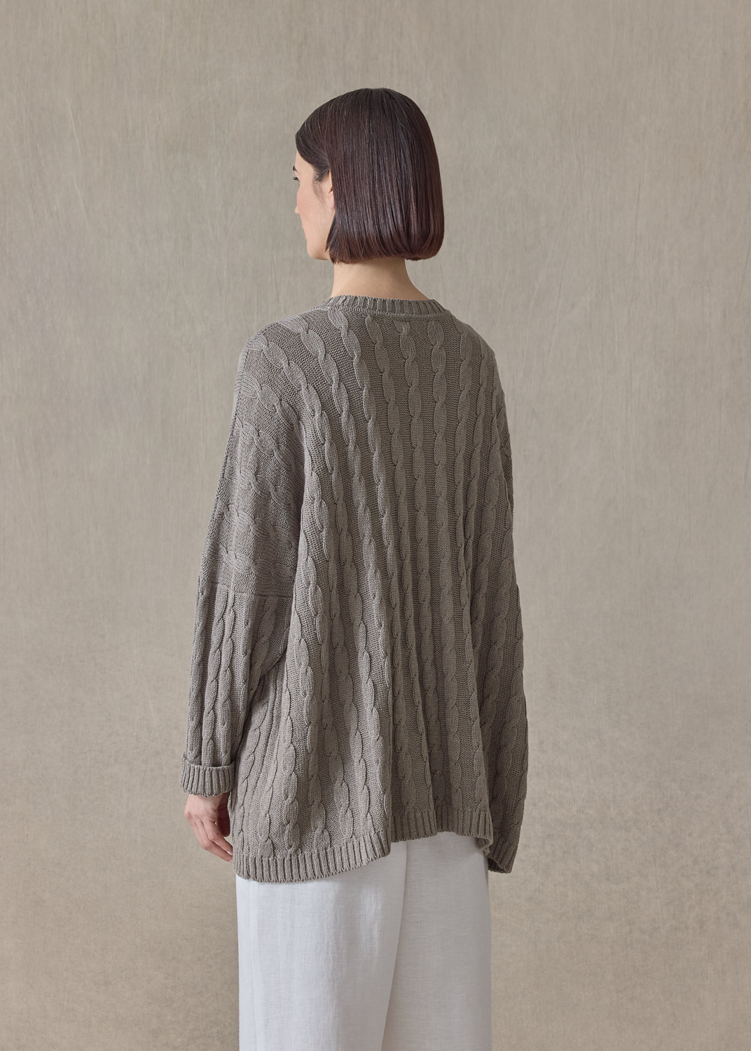 linen cotton mix round neck sweater - mid plus (mink)