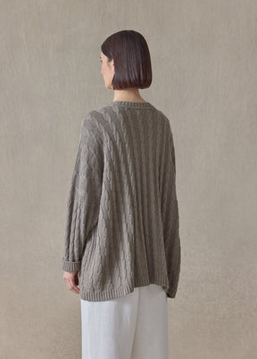 linen cotton mix round neck sweater - mid plus (mink)
