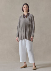 linen cotton mix round neck sweater - mid plus (mink)