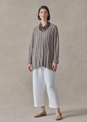 linen cotton mix round neck sweater - mid plus (mink)