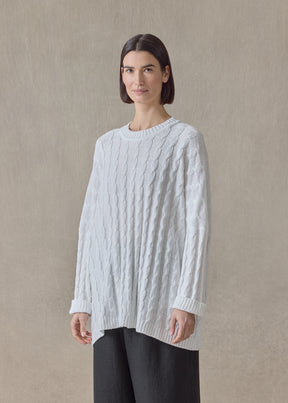 linen cotton mix round neck sweater - mid plus (white)