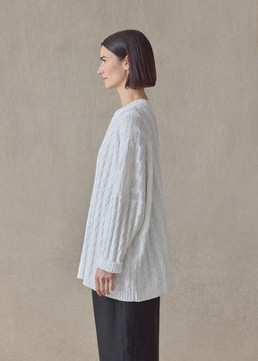 linen cotton mix round neck sweater - mid plus (white)