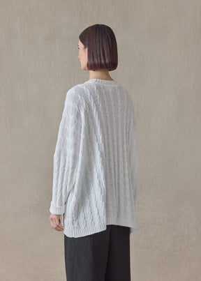 linen cotton mix round neck sweater - mid plus (white)