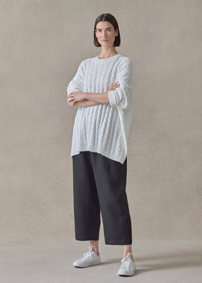 linen cotton mix round neck sweater - mid plus (white)