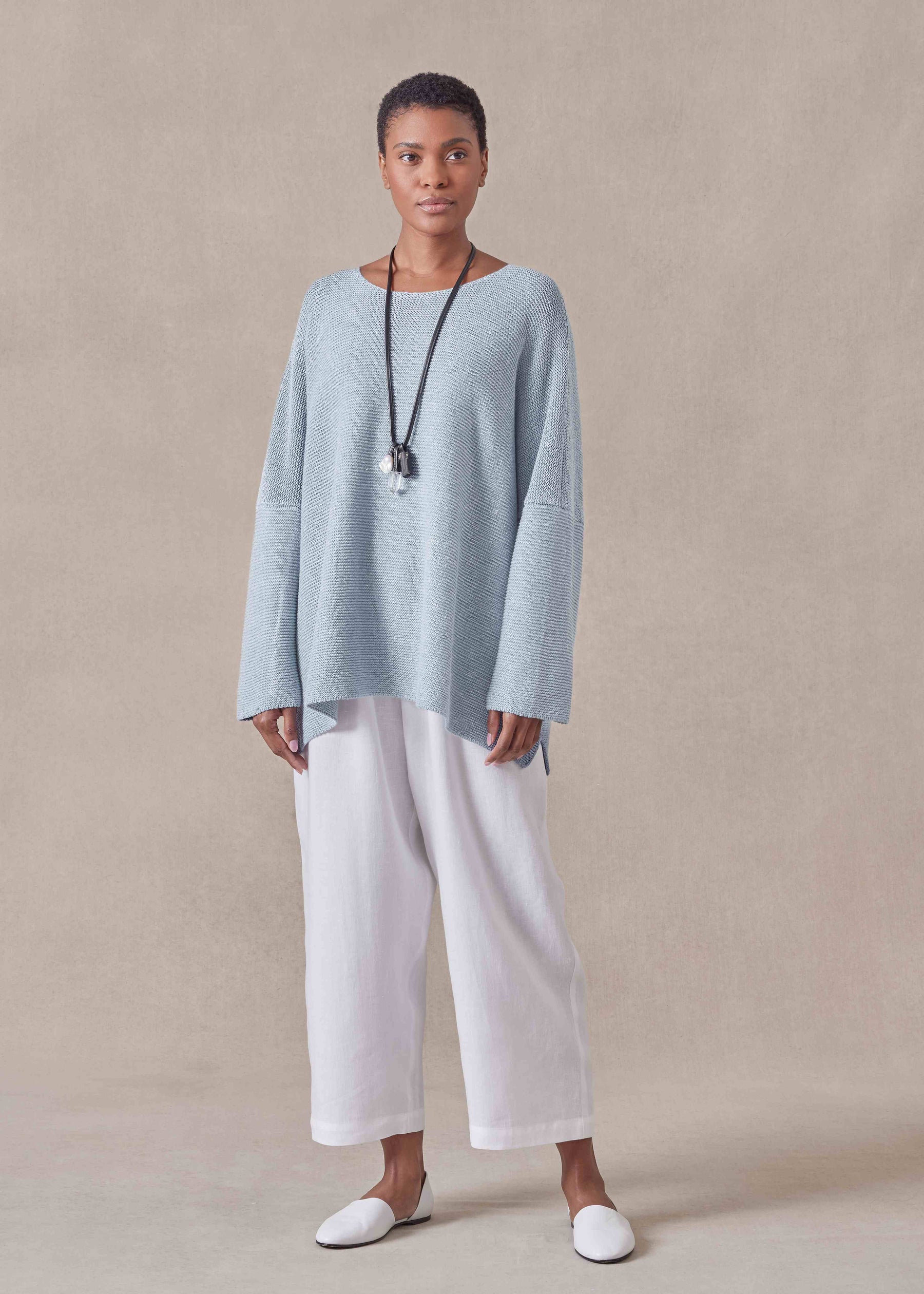 linen cotton mix bateau neck sweater - mid plus (bridgertonblue)