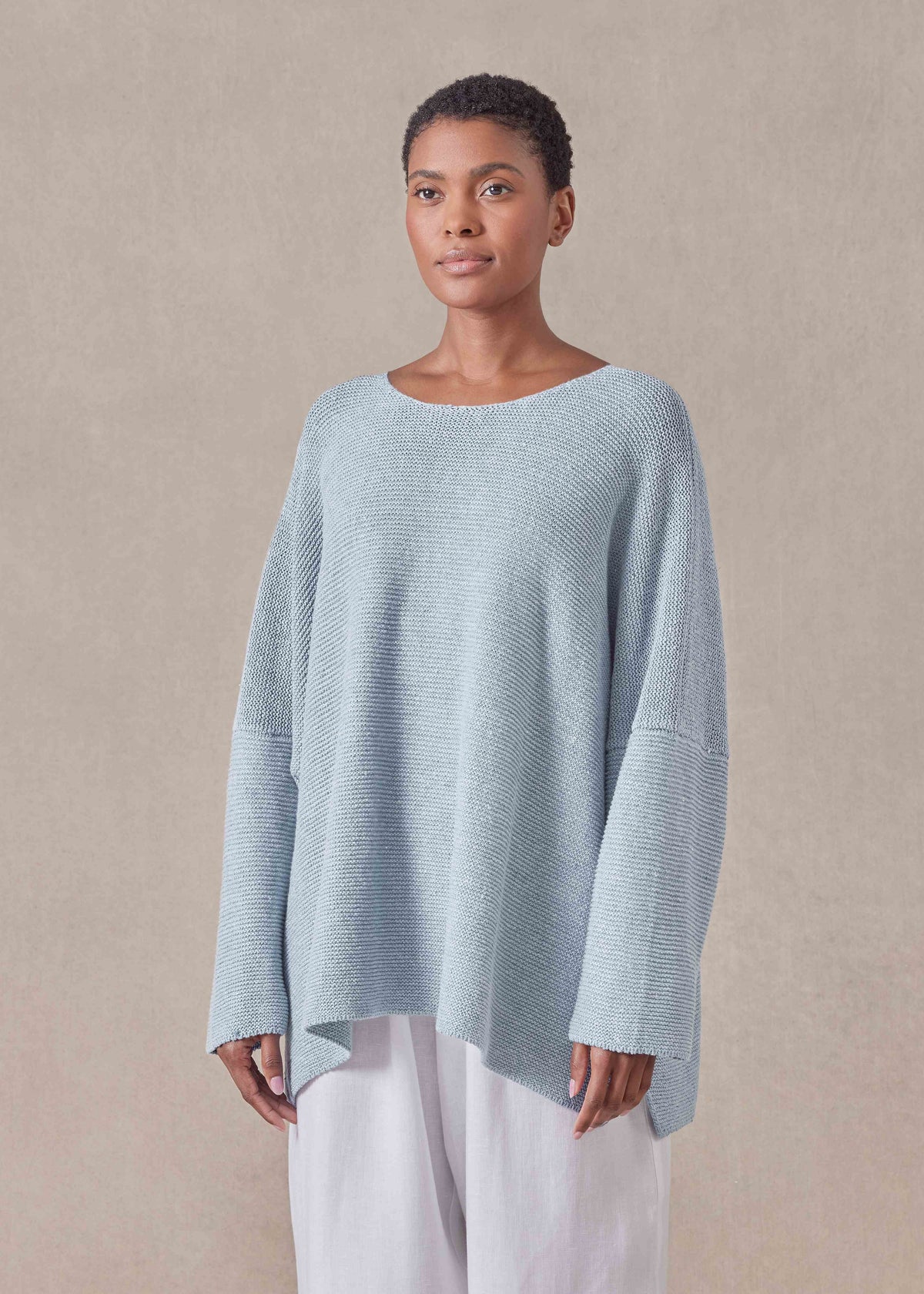 linen cotton mix bateau neck sweater - mid plus (bridgertonblue)