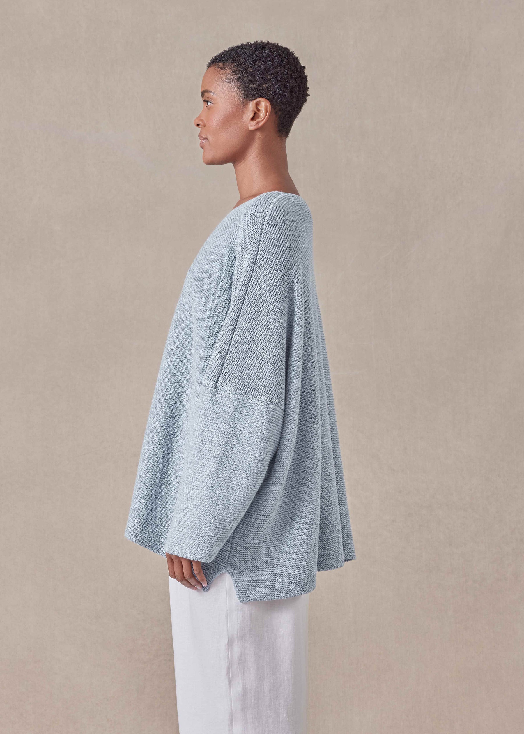 linen cotton mix bateau neck sweater - mid plus (bridgertonblue)