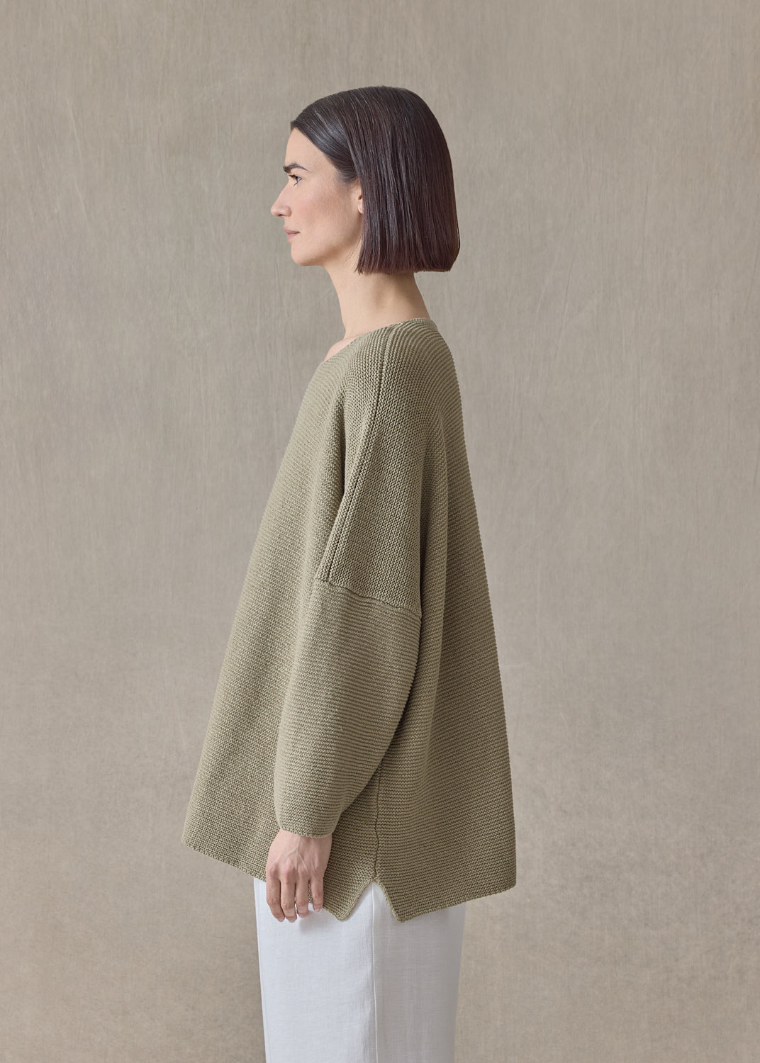 linen cotton mix bateau neck sweater - mid plus (cardamom)