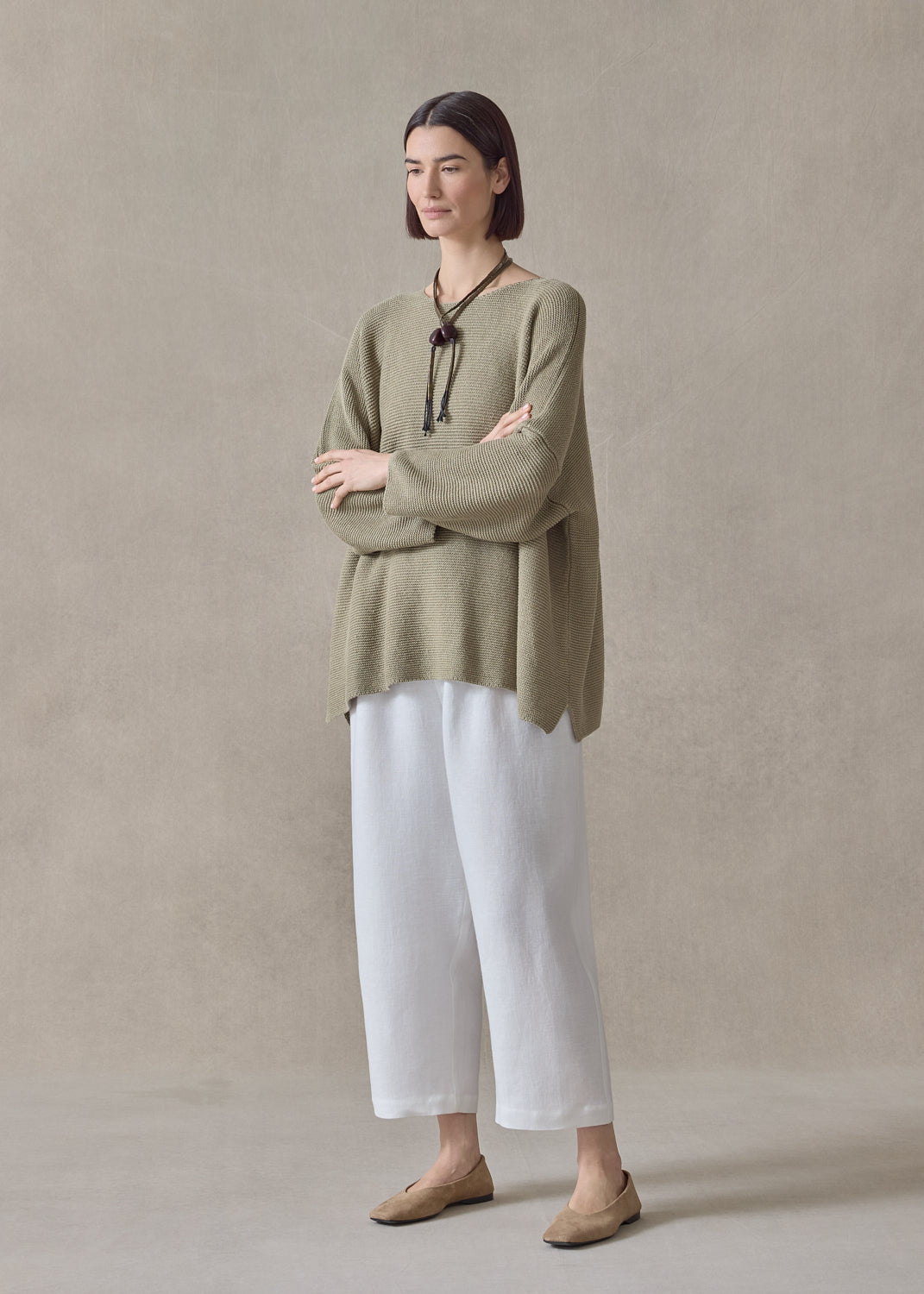linen cotton mix bateau neck sweater - mid plus (cardamom)