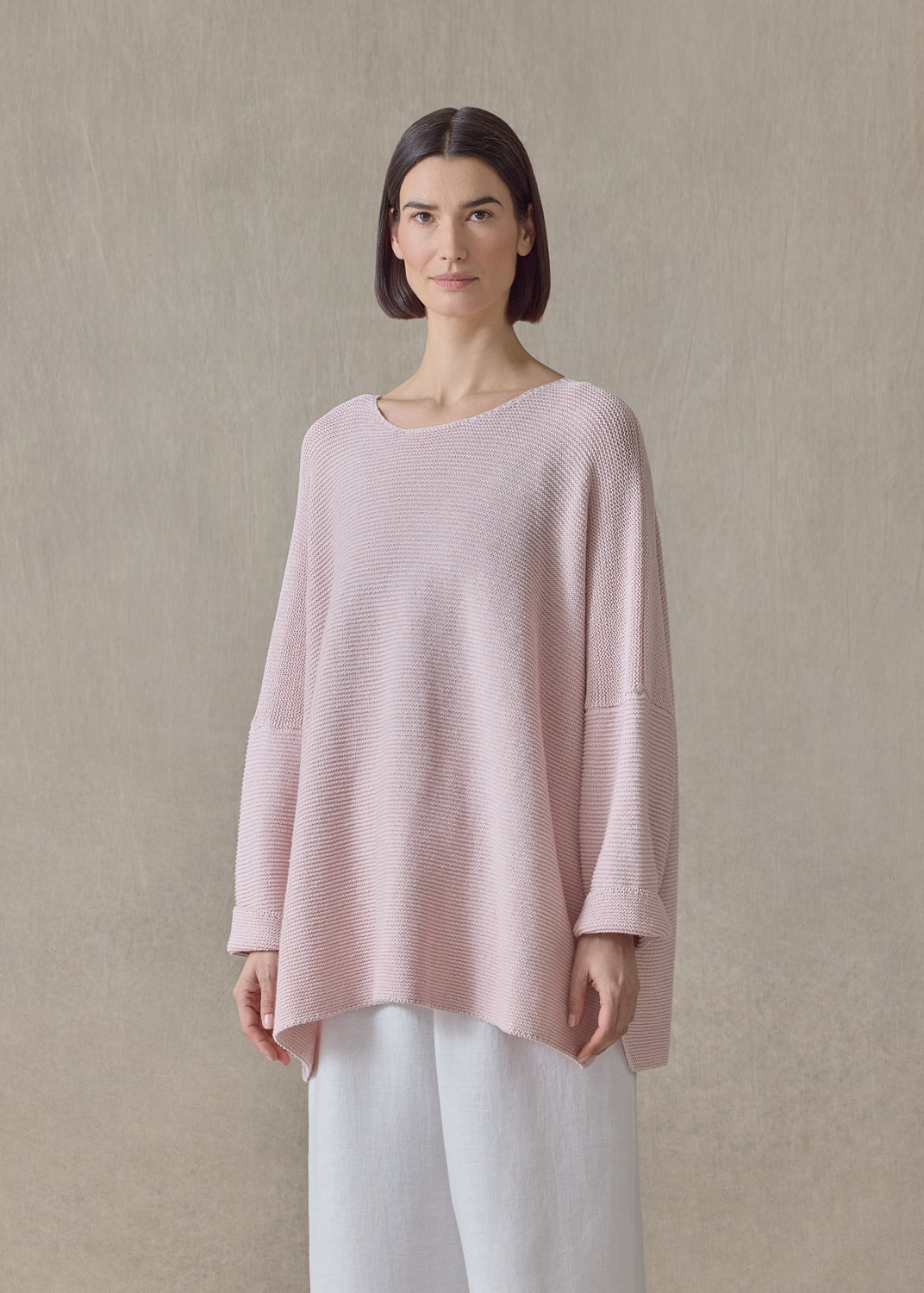 linen cotton mix bateau neck sweater - mid plus (rosepowder)