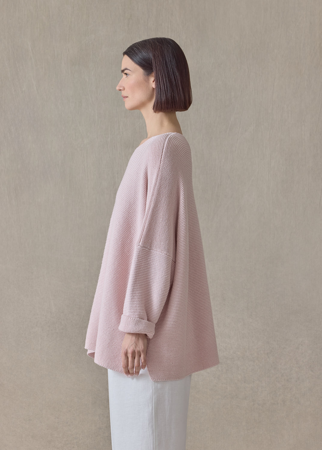 linen cotton mix bateau neck sweater - mid plus (rosepowder)