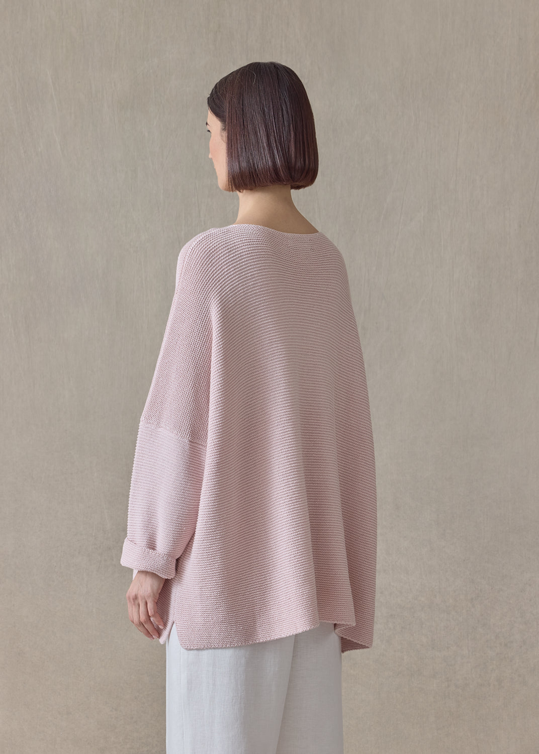 linen cotton mix bateau neck sweater - mid plus (rosepowder)