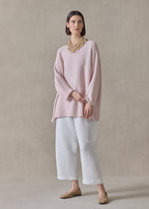 linen cotton mix bateau neck sweater - mid plus (rosepowder)